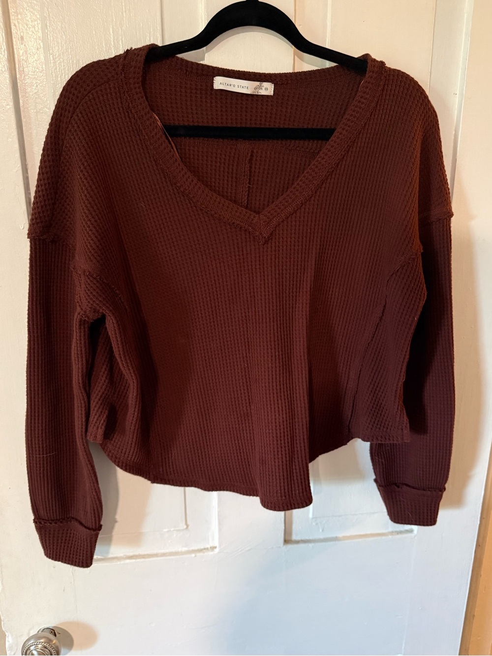 Altar'd State Rust Brown Waffle Knit Top